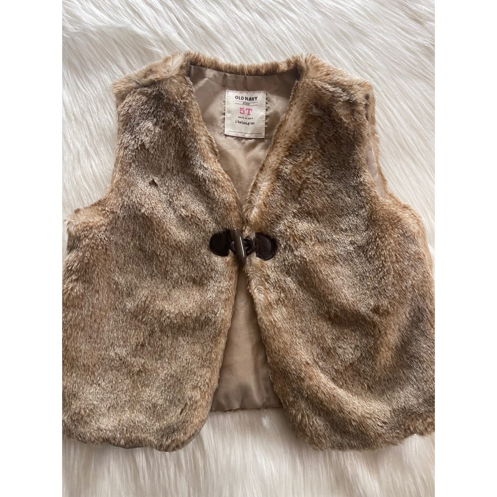 Old Navy Baby Faux Fur Vest – Size 5T –  Brown Tan Sleeveless Winter Layer Top